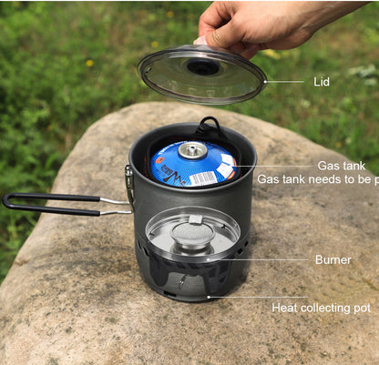 Lightweight Outdoor Camping Portable Windproof Gas Burner Stove & Cooking Pot 