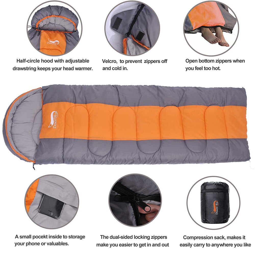 Winter One-Person Sleeping Bag Suitable For 5℃~0℃ Envelope Style Sleeping Bag For Cold Season Camping Hiking 