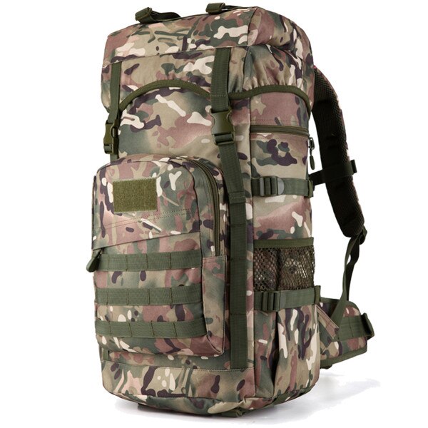 Khaki Tactical Camo Backpack 50L Capacity and Molle System for Mountaineering, Climbing, Hiking, and Travel