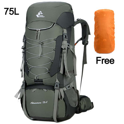 Large Capacity 75L Camping Backpack For Hiking Backpacking Mountaineering Rucksack With Internal Frame, Ventilation System + Rain Cover