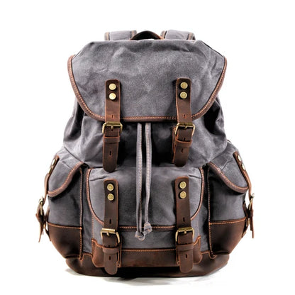 Vintage Waxed Canvas Backpack Unisex Daypack Waterproof Mountaineering Laptop Travel Pack Rucksack For Hiking Travellers Students & Daytrippers