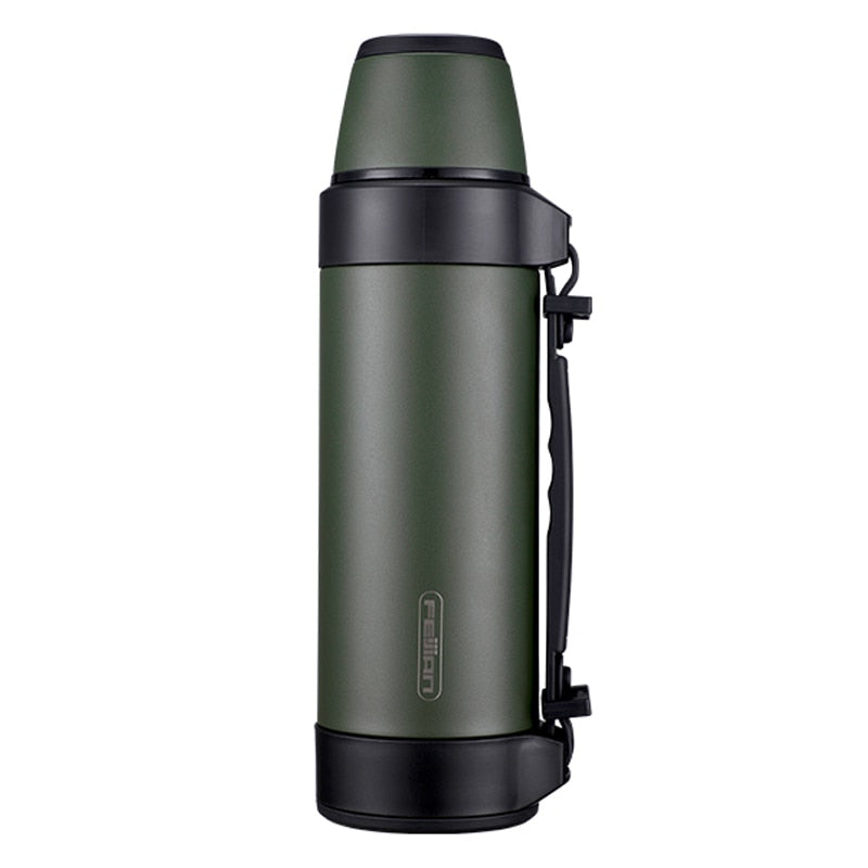 Rugged Tactical Thermos Flask For Hiking Travel Portable Stainless Steel Thermos Drinks Flask For Tea Coffee With Large Lid Cup