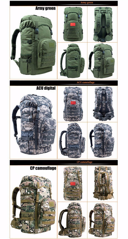 Khaki Tactical Camo Backpack 50L Capacity and Molle System for Mountaineering, Climbing, Hiking, and Travel