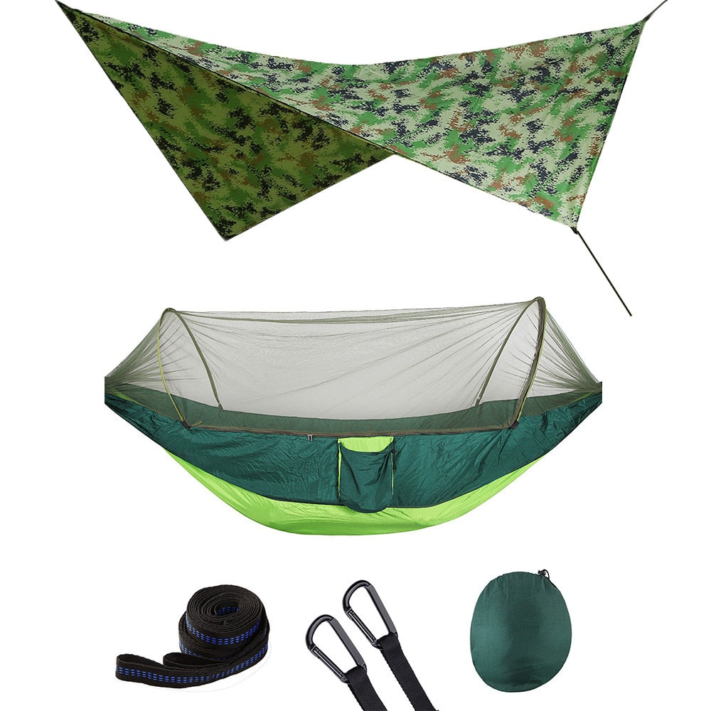 Mosquito Net Hammock Tent With Quick Zip Opening And Waterproof Canopy Awning Set Portable Pop-Up Sleeping For Camping & Hiking