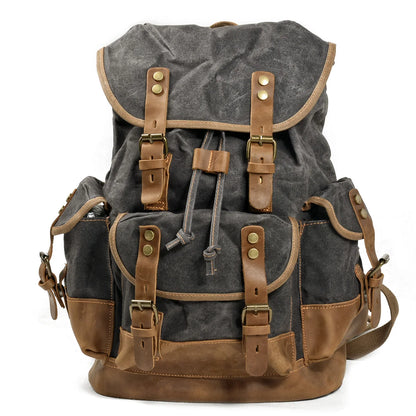 Vintage Waxed Canvas Backpack Unisex Daypack Waterproof Mountaineering Laptop Travel Pack Rucksack For Hiking Travellers Students & Daytrippers