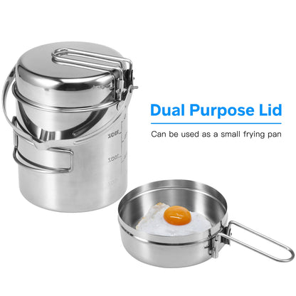 1L Stainless Steel Camping Cook Pot Kit: A Durable and Versatile Pot & Pan Set for Your Outdoor Cooking Needs