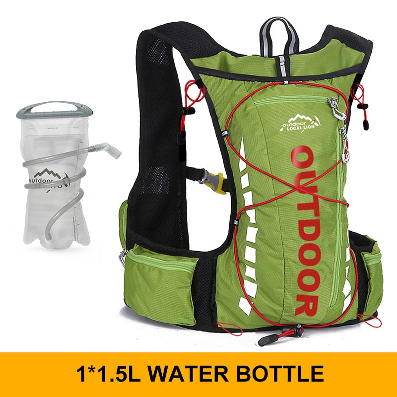 Unisex Hiking Cycling Running Backpack Waterproof 8L 250ml Water Bottle 1.5L Hydration