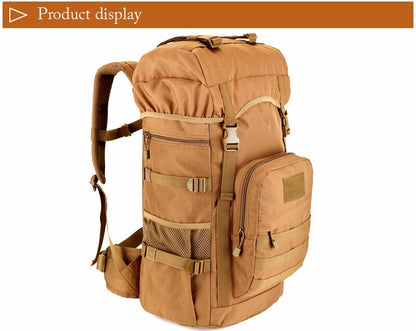 Khaki Tactical Camo Backpack 50L Capacity and Molle System for Mountaineering, Climbing, Hiking, and Travel