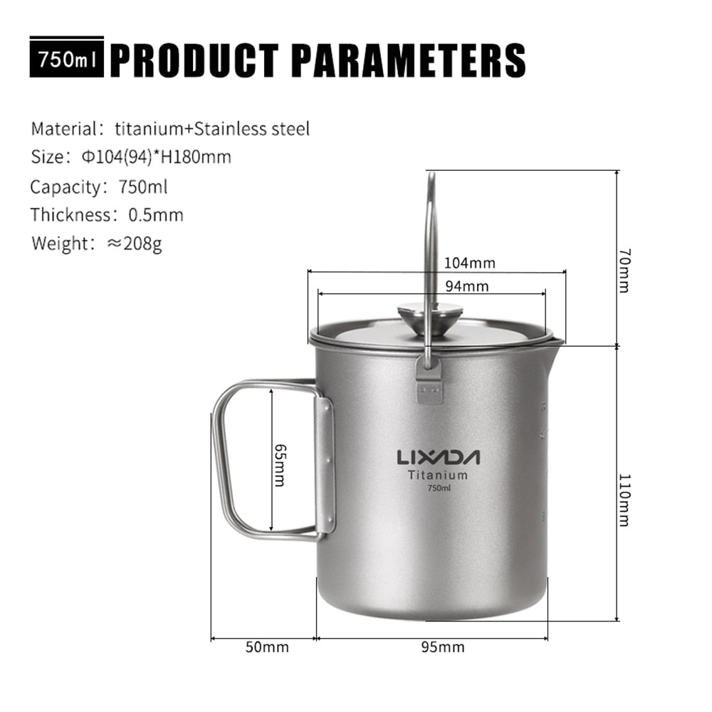 Titanium Coffee Cup Camping Mug French Press Coffee Maker With Folding Titanium Spoon