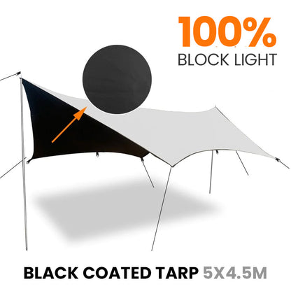 Large Sun Shade Awning 5x4.5m Waterproof Tarp Hexagonal Butterfly Sun Shade Camping Canopy