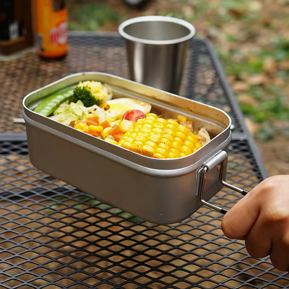 Portable Aluminum Solo Camping Outdoor Cooking Box Lunch Box Lightweight Cookware Tableware For Outdoor Travel