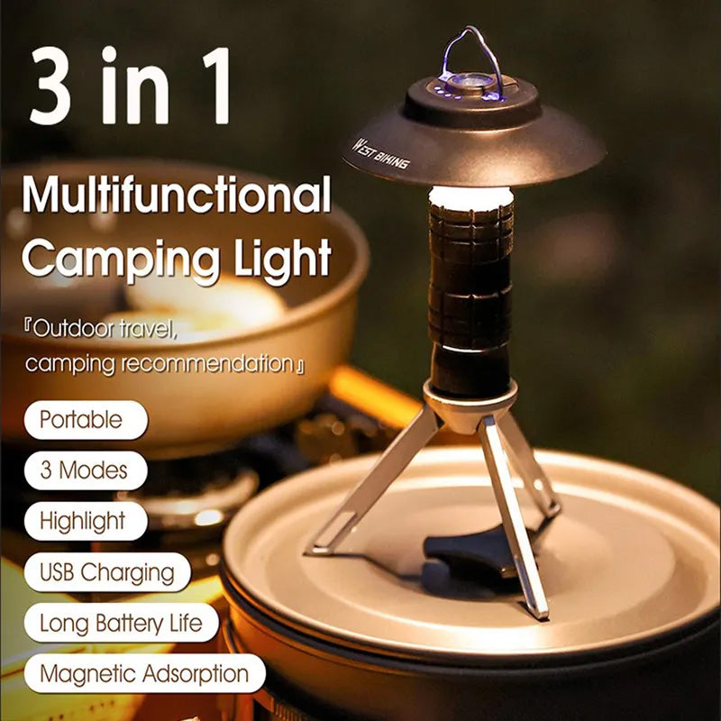 Portable Camping Lantern LED 3 Lighting Modes Magnetic USB Rechargeable Camp Light