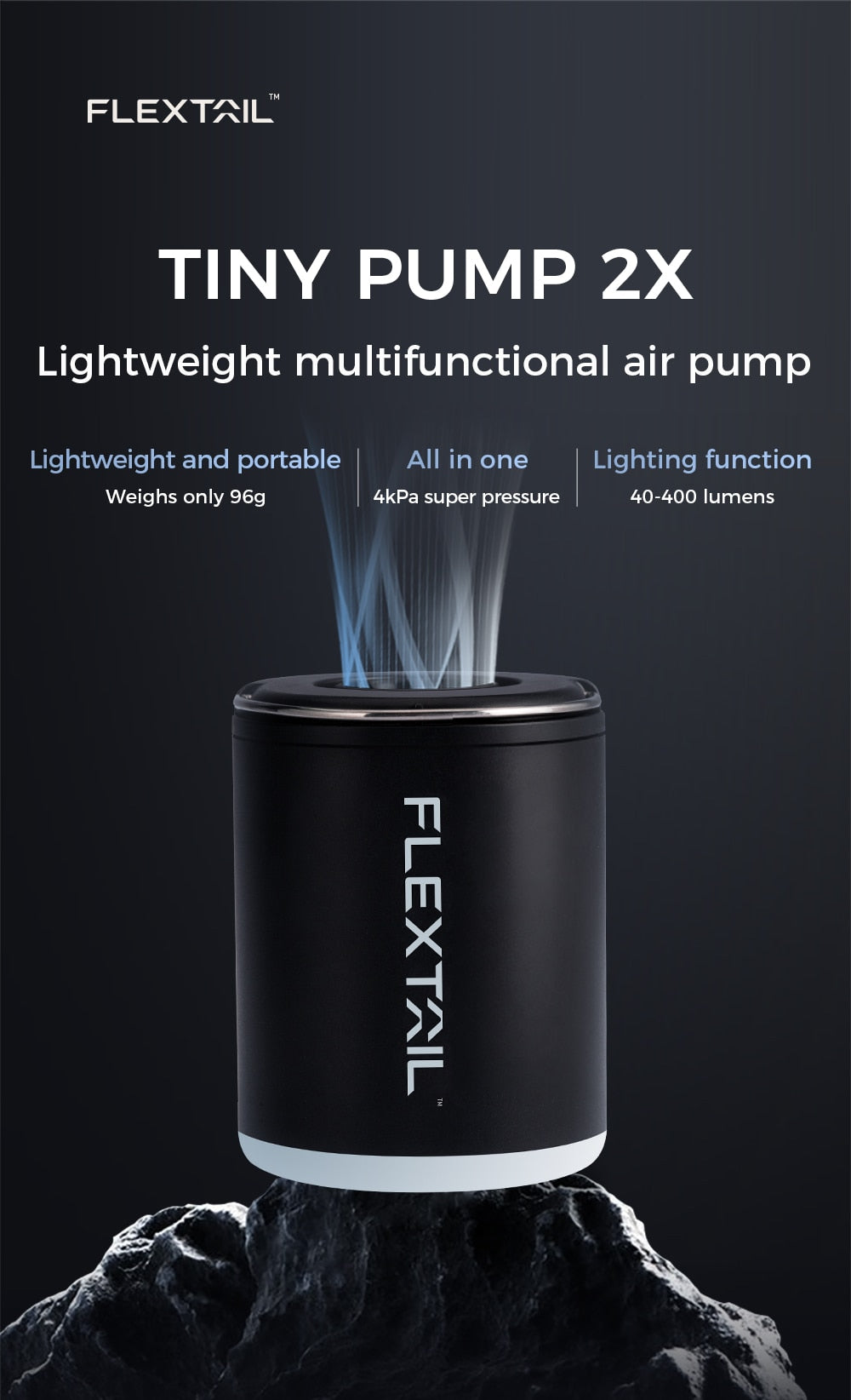 Tiny Portable Air Pump Camping Lantern - Compact, Powerful and Rechargeable 2-in-1 Device for Inflating and Illuminating