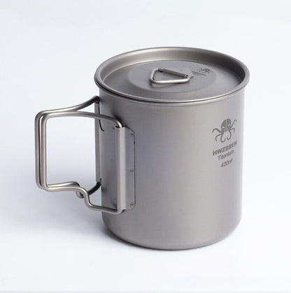 Pure Titanium Camping Mug with Lid and Folding Handles - An Ultra-Lightweight, Durable, and Heat-Resistant Mug for Outdoor Activities