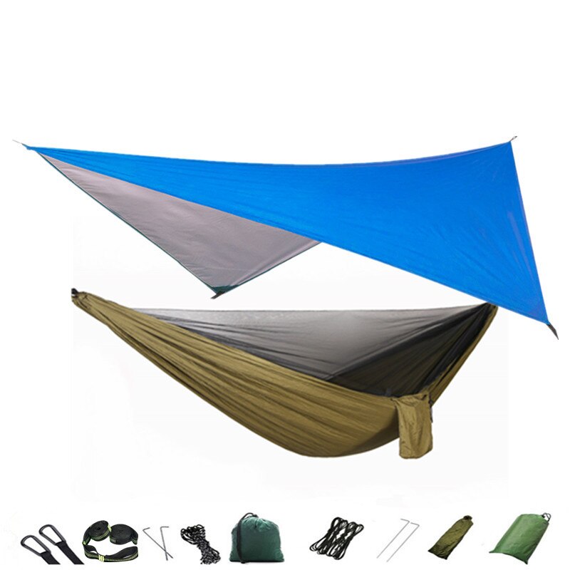 Lightweight Portable Travel Hammock With Mosquito Net + Canopy Awning 210T Nylon For Camping Hiking Backpacking