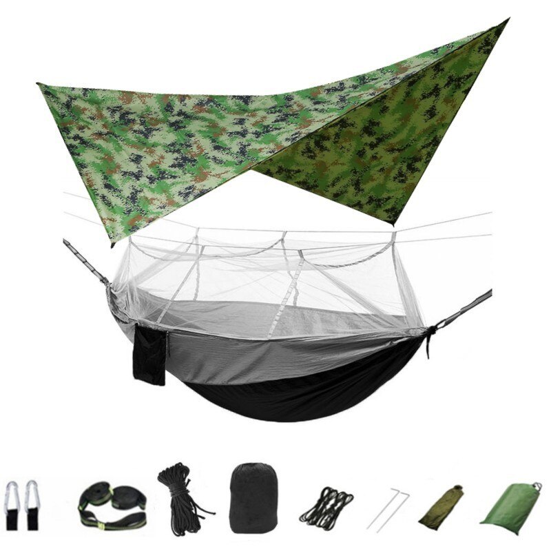 3-in-1 Wild Camping Hammock Set with Hammock, Mosquito Net and Rain Fly Tarp