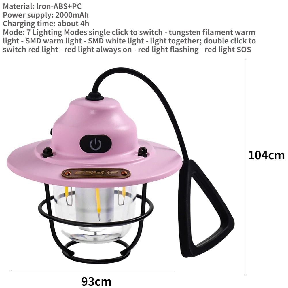 LED Decorative Hanging Light - Waterproof and Retro Camping Light with Rechargeable Battery and Dimmable Function for Outdoor Travel