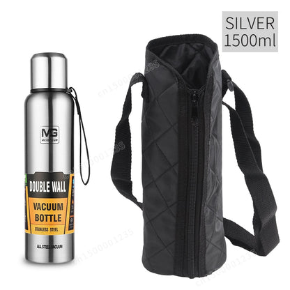 Large Capacity 1.5L Insulated Stainless Steel Thermos Flask Water Bottle For Tea Coffee - For Hiking, Cycling, Trekking & Travel 