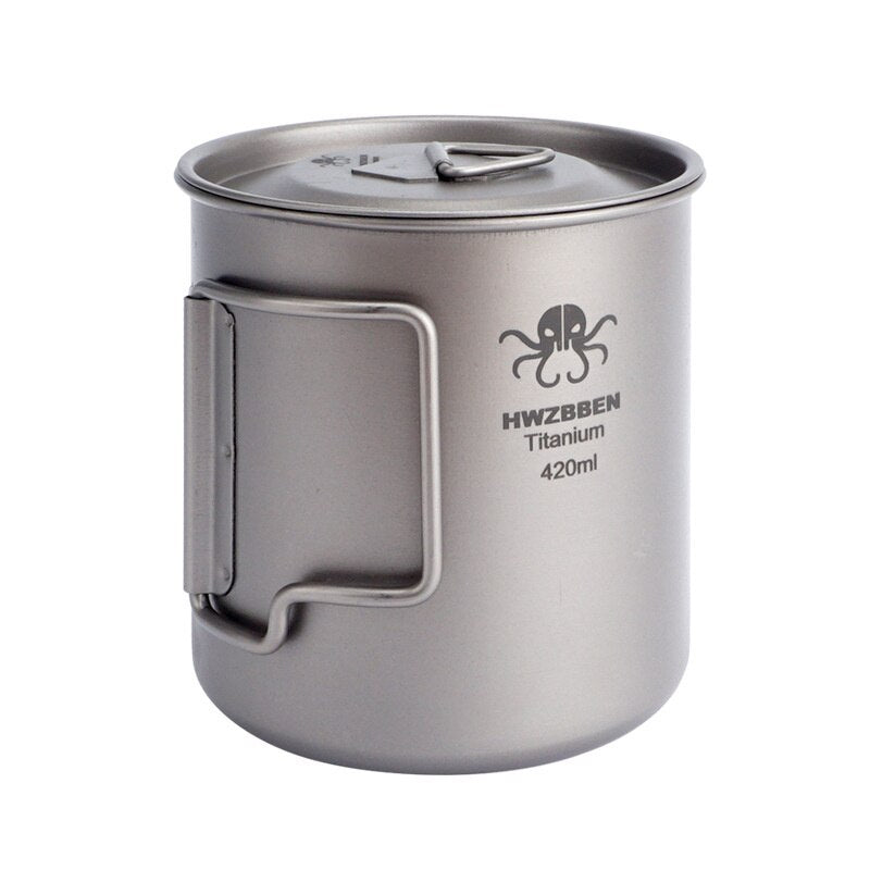 Pure Titanium Camping Mug with Lid and Folding Handles - An Ultra-Lightweight, Durable, and Heat-Resistant Mug for Outdoor Activities