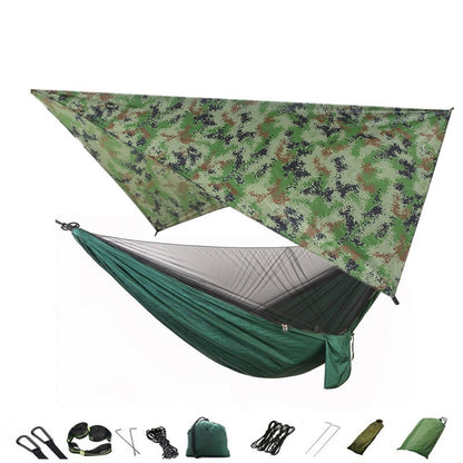 Lightweight Portable Travel Hammock With Mosquito Net + Canopy Awning 210T Nylon For Camping Hiking Backpacking