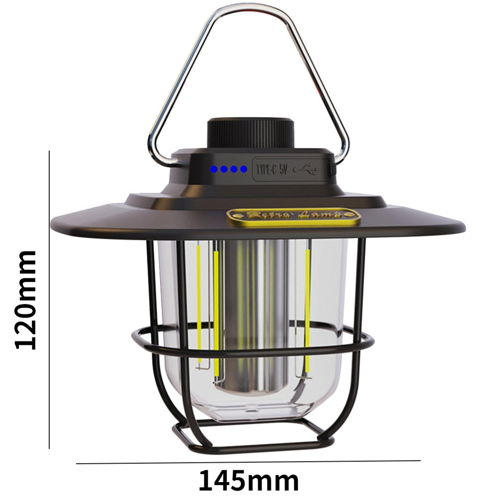 LED Camping Lamp Retro Hanging Tent Lamp Waterproof Dimmable Camping Lights 4500mAh Battery Emergency Light Lantern for Outdoor