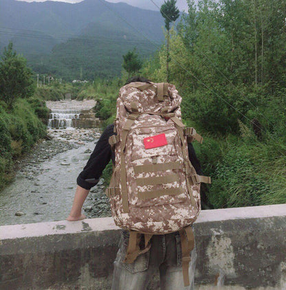 Khaki Tactical Camo Backpack 50L Capacity and Molle System for Mountaineering, Climbing, Hiking, and Travel