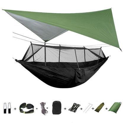 3-in-1 Wild Camping Hammock Set with Hammock, Mosquito Net and Rain Fly Tarp