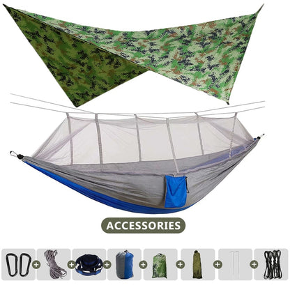 Large Camping Hammock 260x140cm With Mosquito Net And Canopy Lightweight Parachute Nylon Hammocks for Camping Hiking