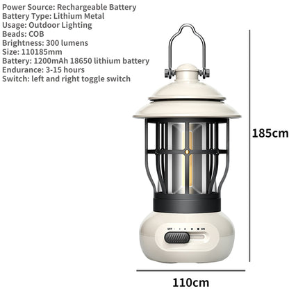 LED Decorative Hanging Light - Waterproof and Retro Camping Light with Rechargeable Battery and Dimmable Function for Outdoor Travel