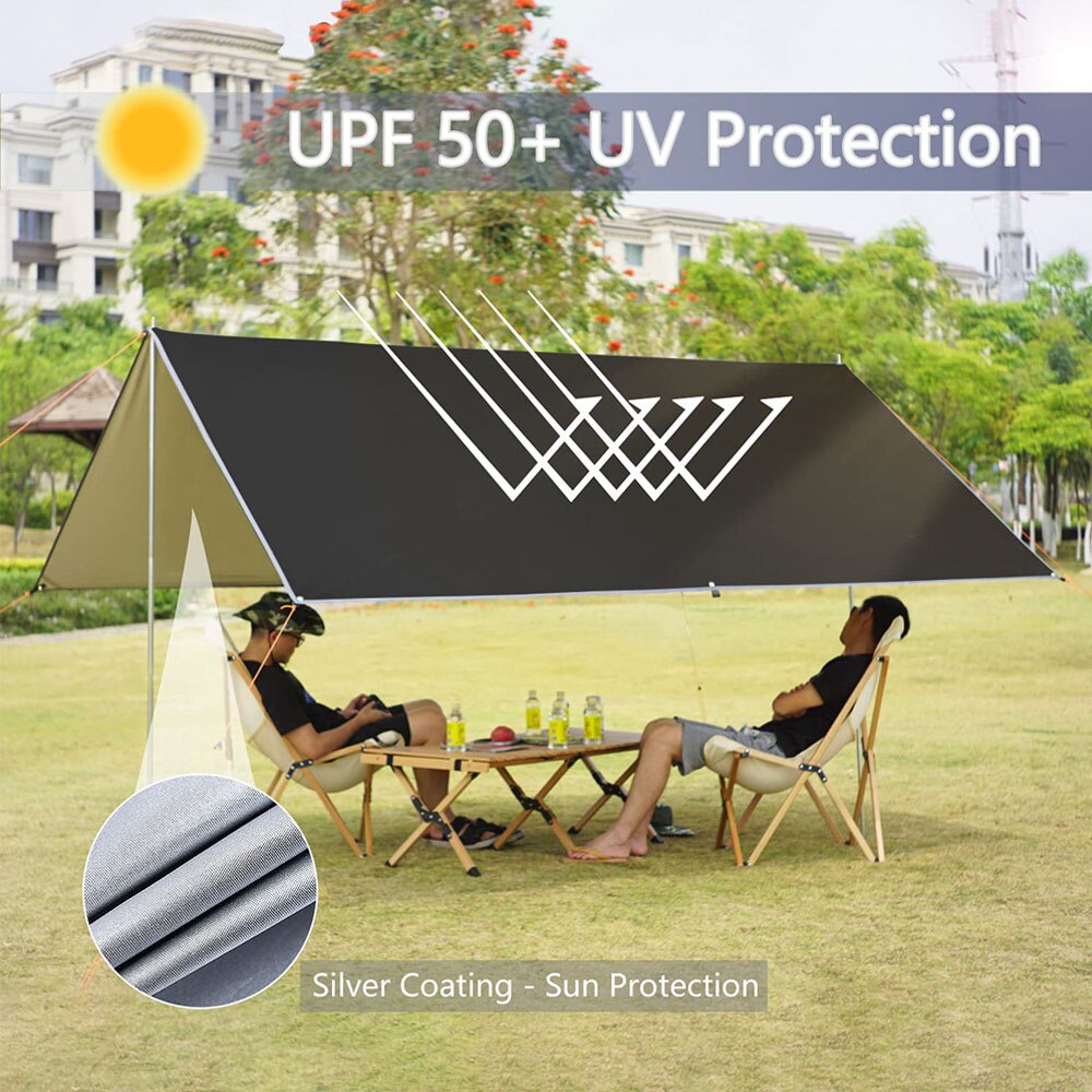 Waterproof Hammock Awning Canopy 210T Nylon Tarp Silver Coated Portable Sunshade For Camping Outdoor Hiking Beach Picnic