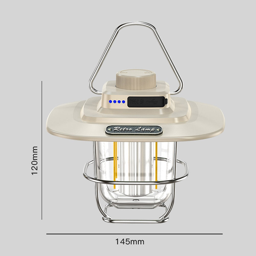 LED Decorative Hanging Light - Waterproof and Retro Camping Light with Rechargeable Battery and Dimmable Function for Outdoor Travel