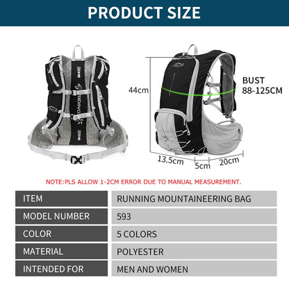 Lightweight Compact 15L Trail Running Hydration Backpack For Hiking, Running, Cycling, Mountaineering Backpack With Optional Water Bladder