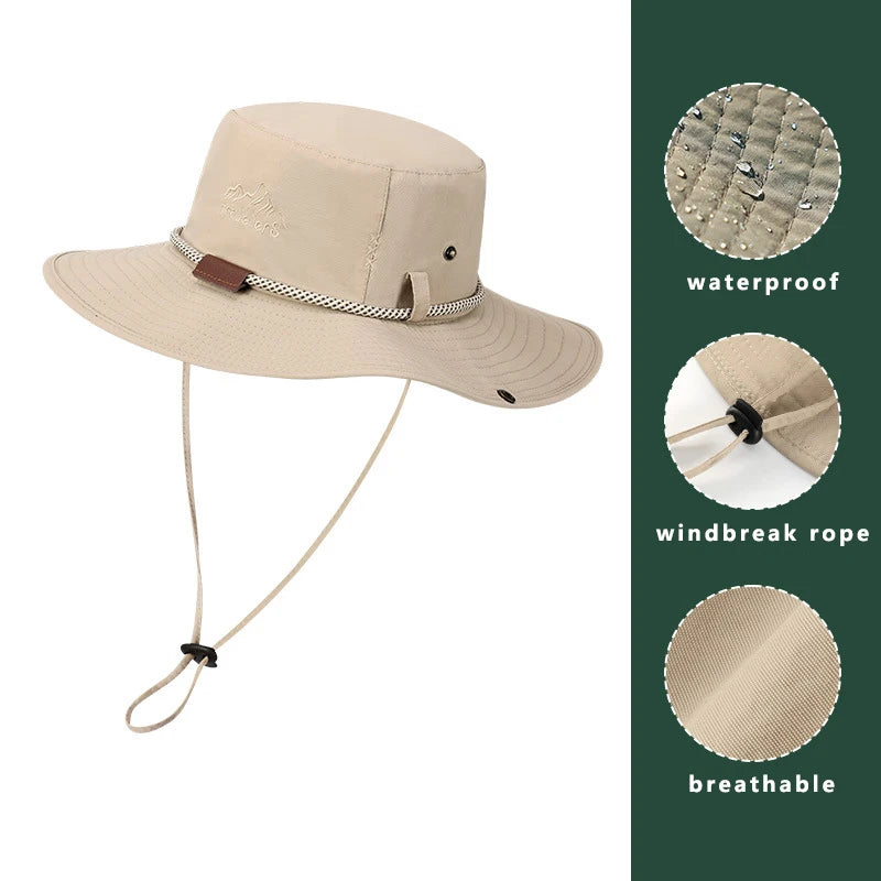 Men's Bucket Hat For Hiking Fishing Outdoor Men's Headgear Sun Hat Khaki Gray Army Green Coffee 8cm Brim Anti-UV Sun Hat