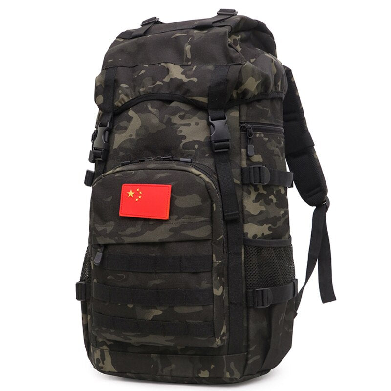 Khaki Tactical Camo Backpack 50L Capacity and Molle System for Mountaineering, Climbing, Hiking, and Travel