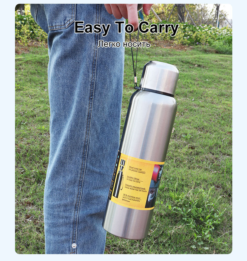 Large Capacity Stainless Steel Thermos Flask - A Portable and Eco-Friendly Drinks Canister with Lid Cup and Vacuum Insulation for Hot or Cold Drinks