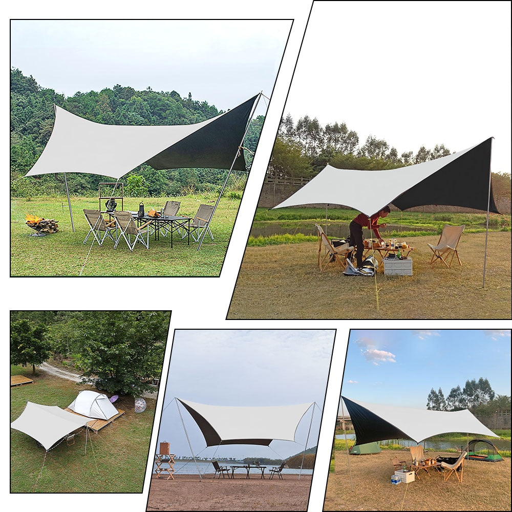 Large Sun Shade Awning 5x4.5m Waterproof Tarp Hexagonal Butterfly Sun Shade Camping Canopy