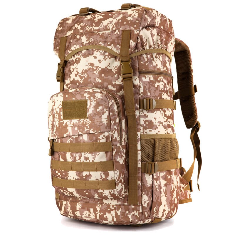 Khaki Tactical Camo Backpack 50L Capacity and Molle System for Mountaineering, Climbing, Hiking, and Travel