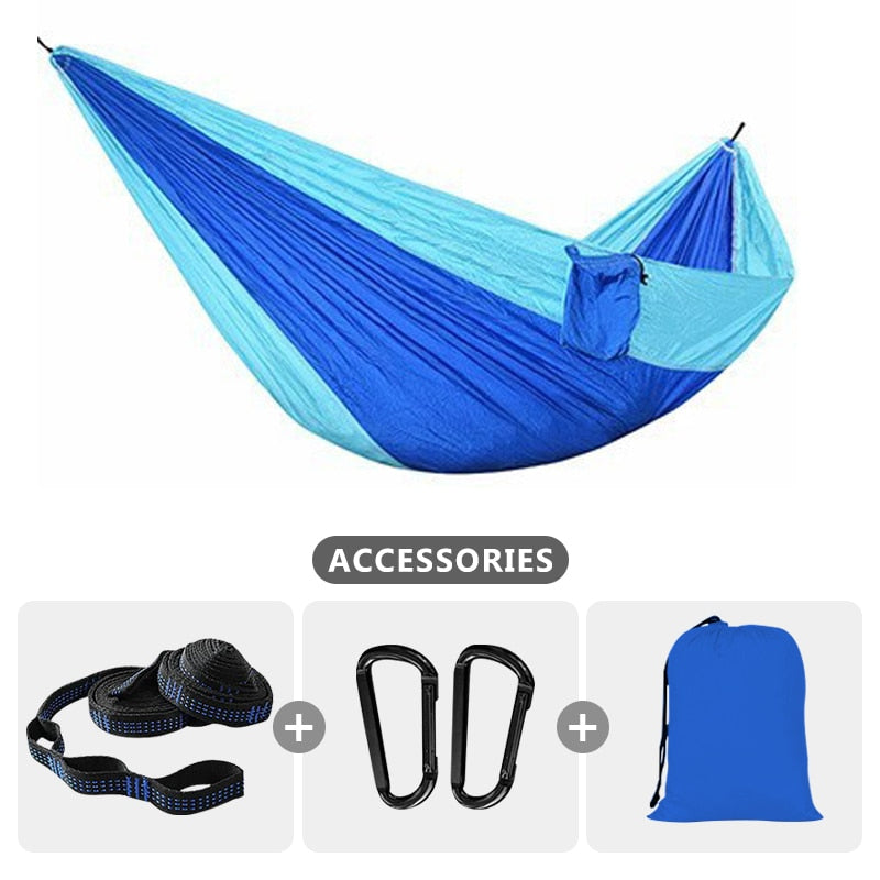 Survival Camping Hammock 220x100cm For Camping Hunting Outdoor Survival Portable For Single Person - With Ropes & Carabiners