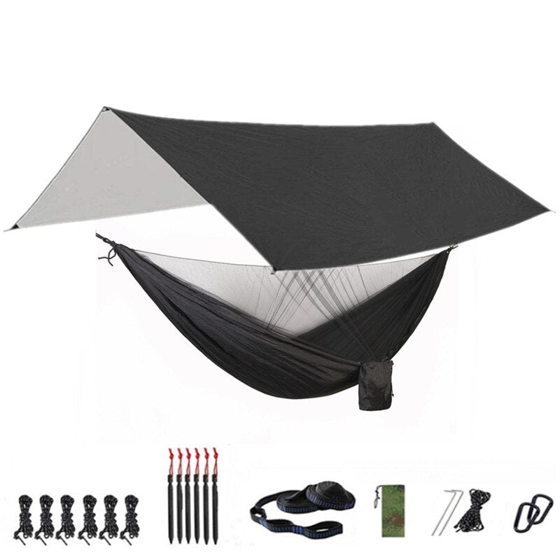 Camping Hammock with Mosquito Net and Rainfly Tarp - 300X300cm Portable Waterproof UV Protection Canopy Hammock