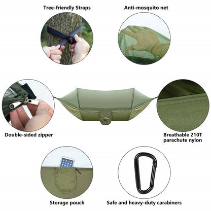 Camping Travel Hammock With Mosquito Net Lightweight Portable 210T Nylon Parachute Hammock For Wild Camping