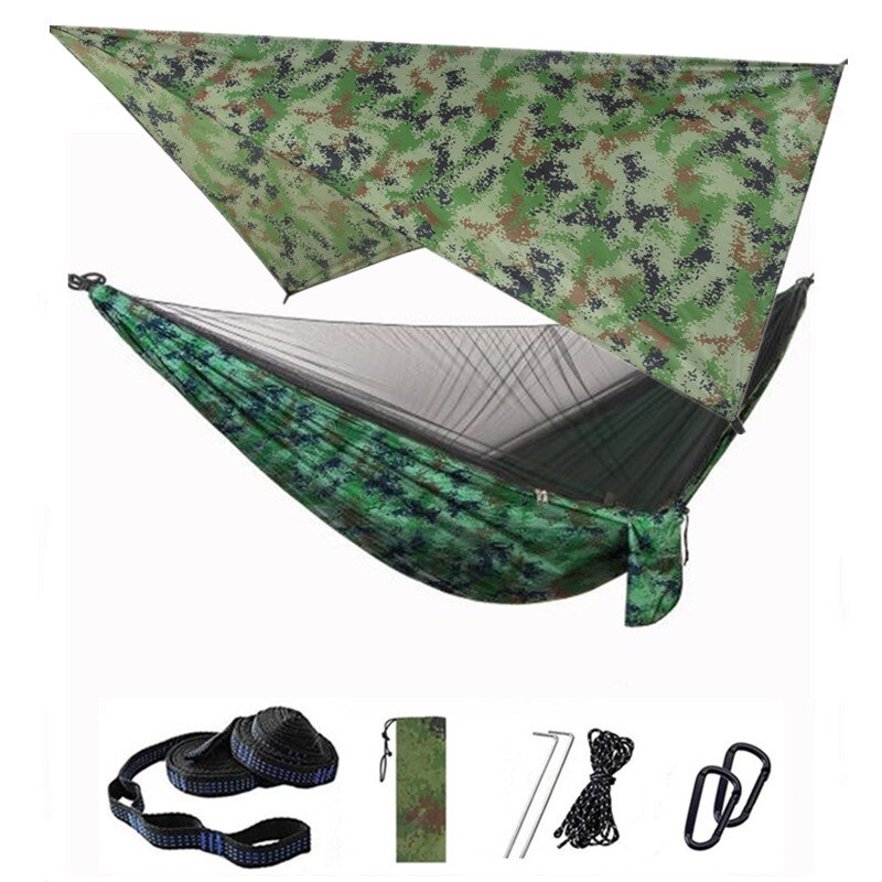 Lightweight Portable Travel Hammock With Mosquito Net + Canopy Awning 210T Nylon For Camping Hiking Backpacking