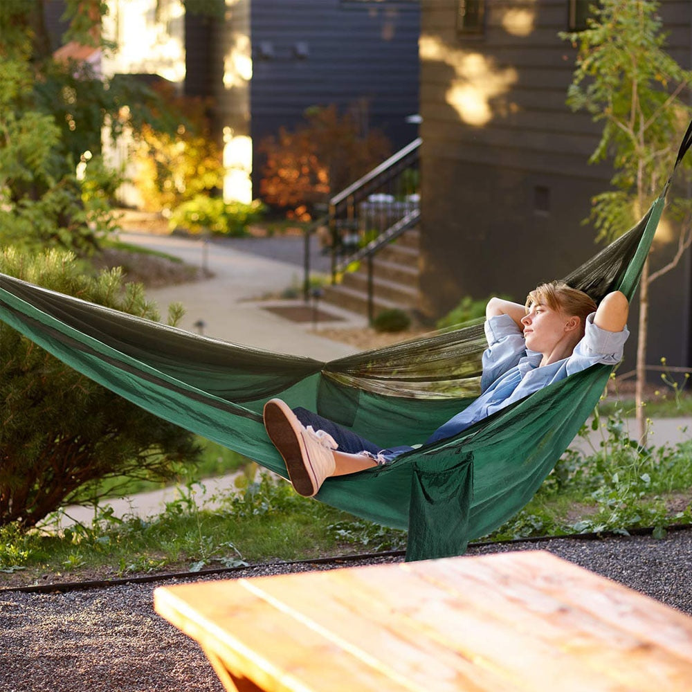 Lightweight 290x140cm Hammock With Mosquito Net - Quick Set Up With 2 Tree Straps 