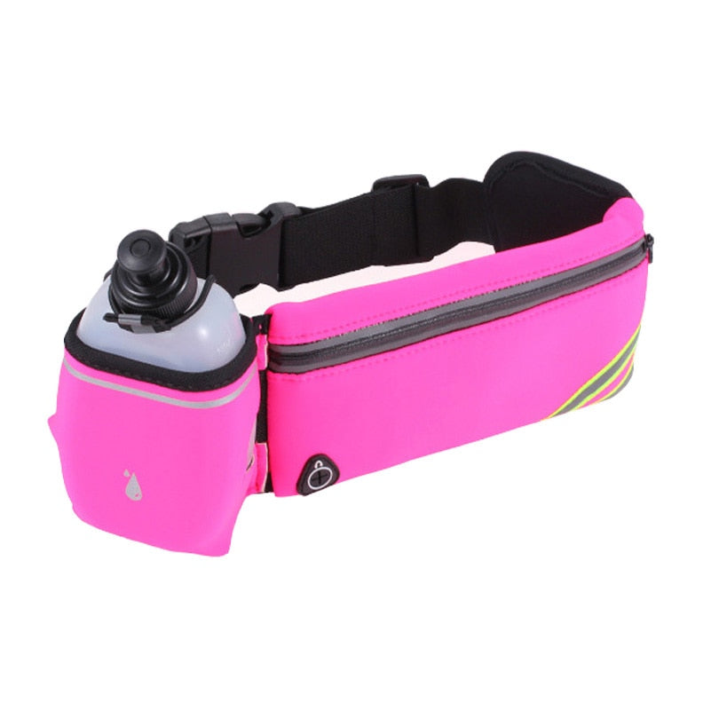 Waterproof Running Waist Belt Bag with Phone and Water Holder - Sports Fanny Pack for Women and Men Hiking Waist Bag