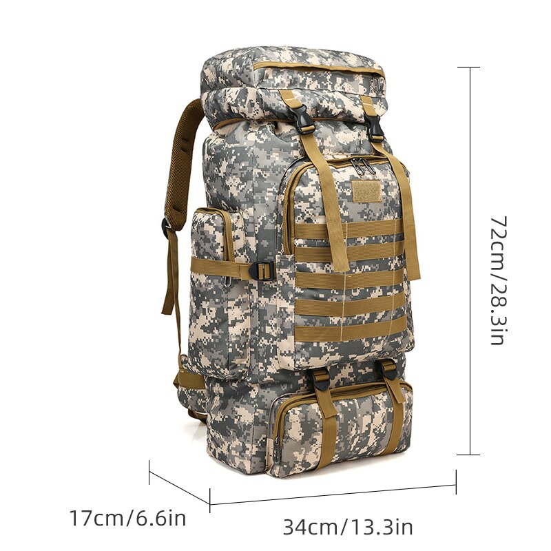 Large Capacity 55-60L Camo Backpack Waterproof Backpack Trekking Hiking Travel Rucksack