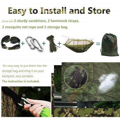 3-in-1 Wild Camping Hammock Set with Hammock, Mosquito Net and Rain Fly Tarp