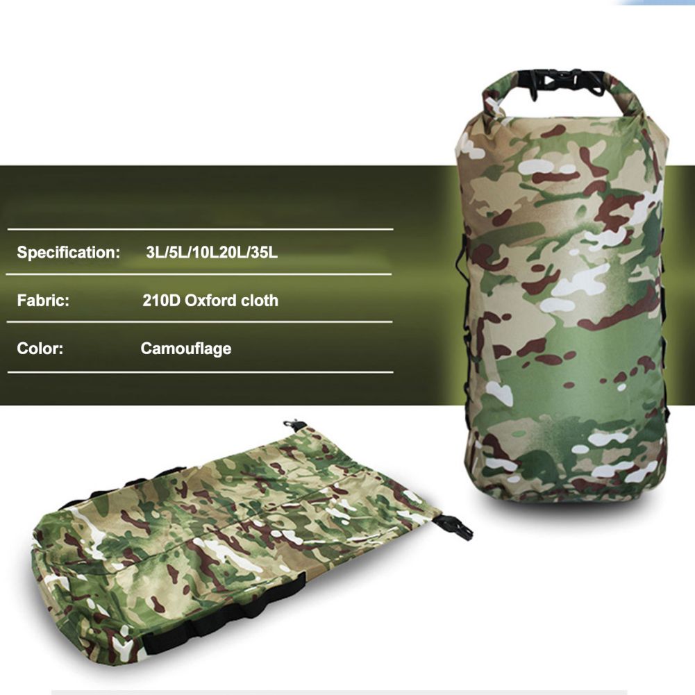 Camouflage Waterproof Stuff Sack Backpack Portable Outdoor Travel Adventure Bag For Paddle Boarding Rafting Dry Bag 3L - 35L