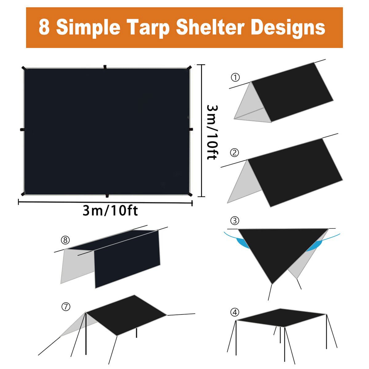 Waterproof Hammock Awning Canopy 210T Nylon Tarp Silver Coated Portable Sunshade For Camping Outdoor Hiking Beach Picnic