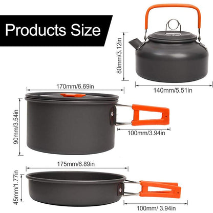 Lightweight Compact Aluminium Cooking Pans & Pots Set Frying Pan Kettle Saucepan Non Stick Alloy Portable Cooking Equipment For Camping Hiking etc