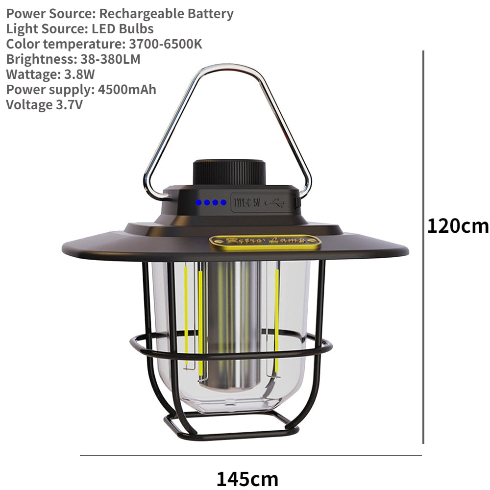 LED Decorative Hanging Light - Waterproof and Retro Camping Light with Rechargeable Battery and Dimmable Function for Outdoor Travel