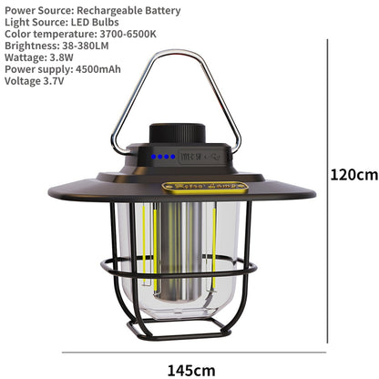 LED Decorative Hanging Light - Waterproof and Retro Camping Light with Rechargeable Battery and Dimmable Function for Outdoor Travel